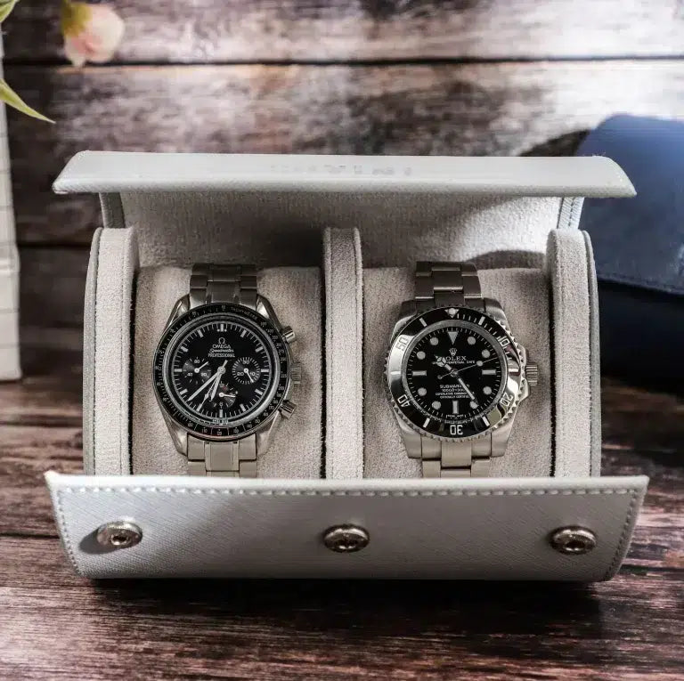 Rollo de reloj Hovini Grey Saffiano - Dos ranuras