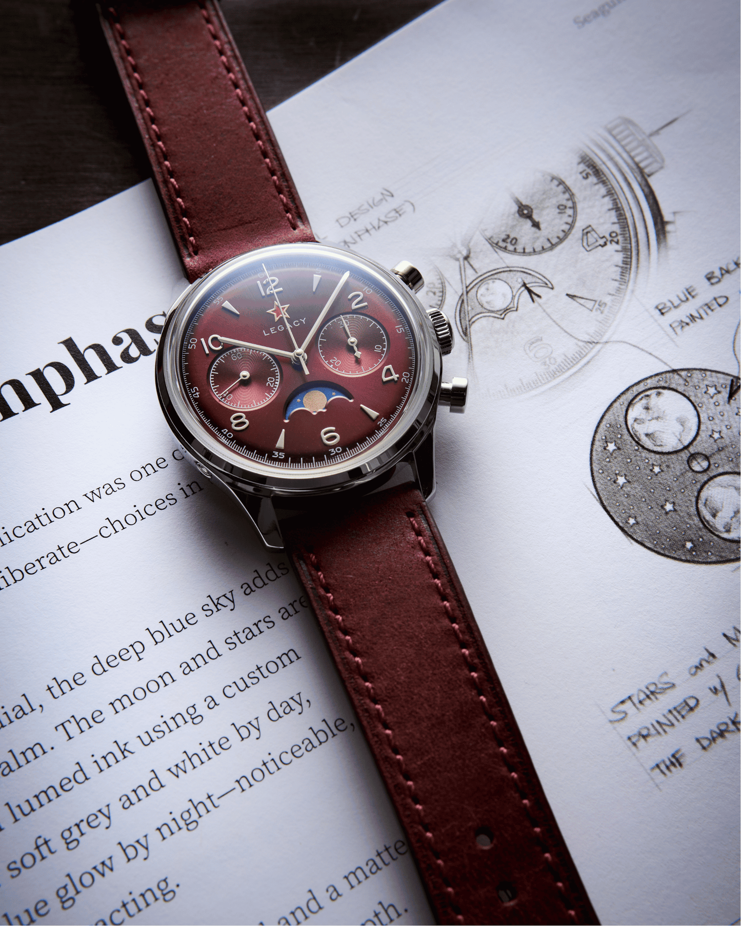 LIMITED EDITION | 1963 LEGACY BURGUNDY EDITION | Seagull movement| MOONPHASE